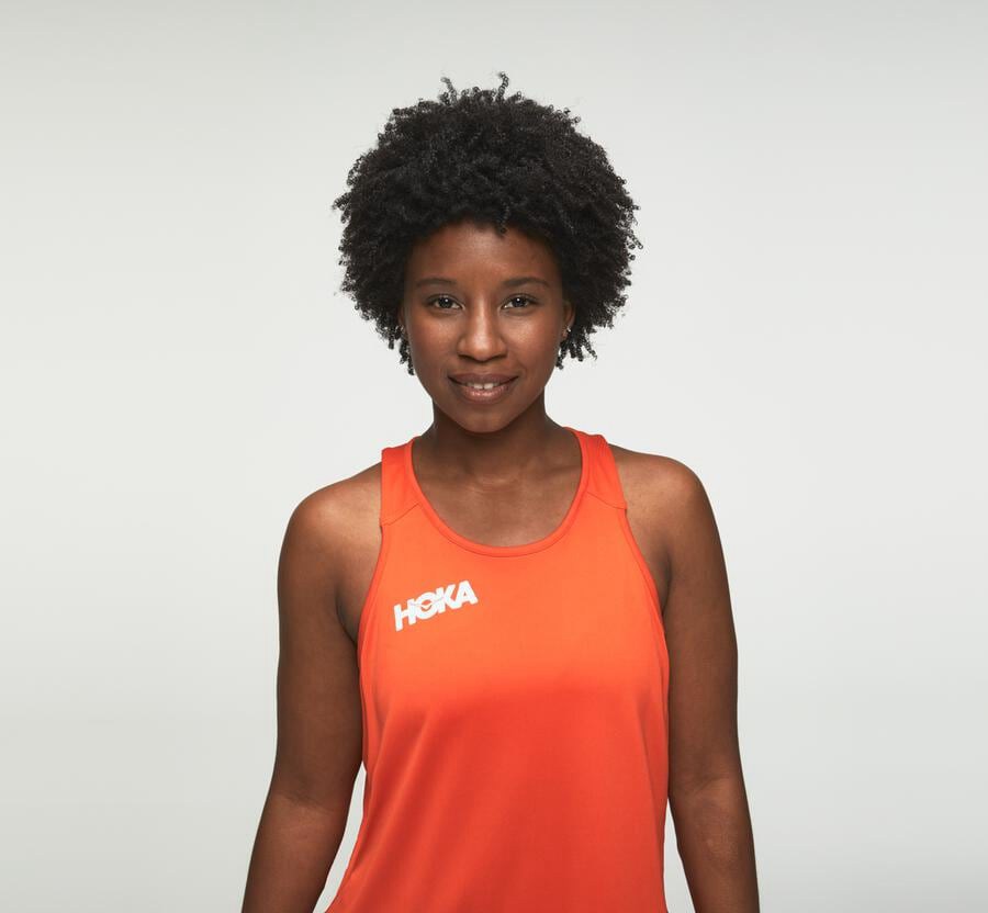 Tops Womens - Hoka One One Performance Tank - Orange - AFGCZIL-26